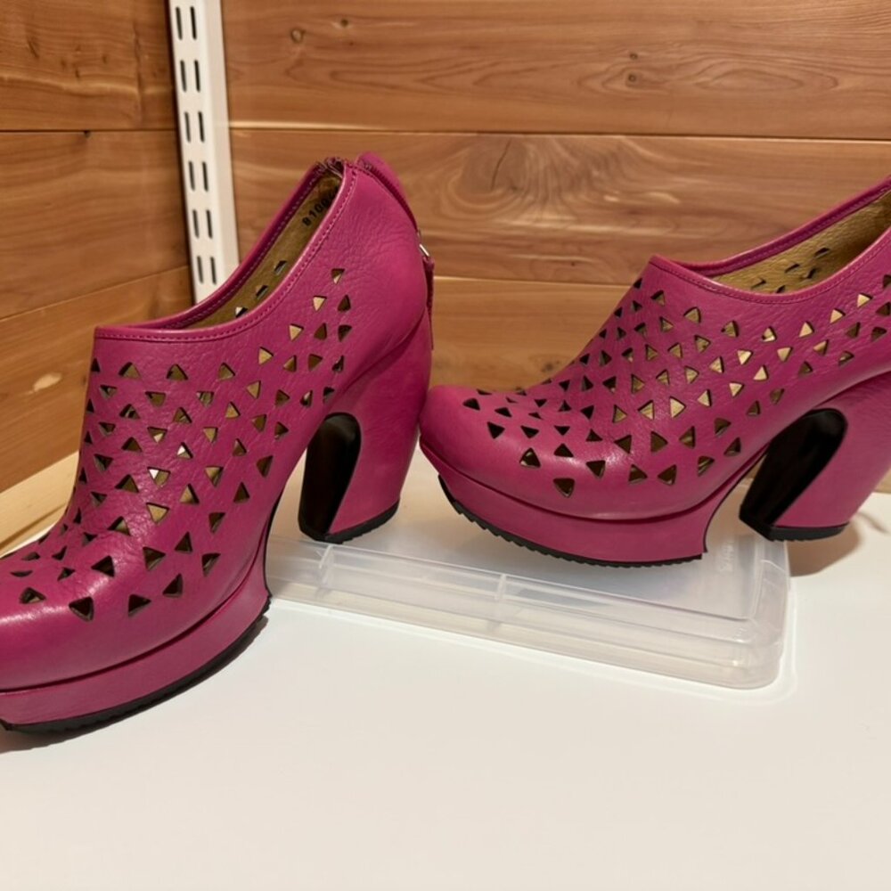 John Fluevog Prepare Hi Rappel Fuchsia Cutout Leather Platform Heels Size 9.5 - Picture 6 of 7